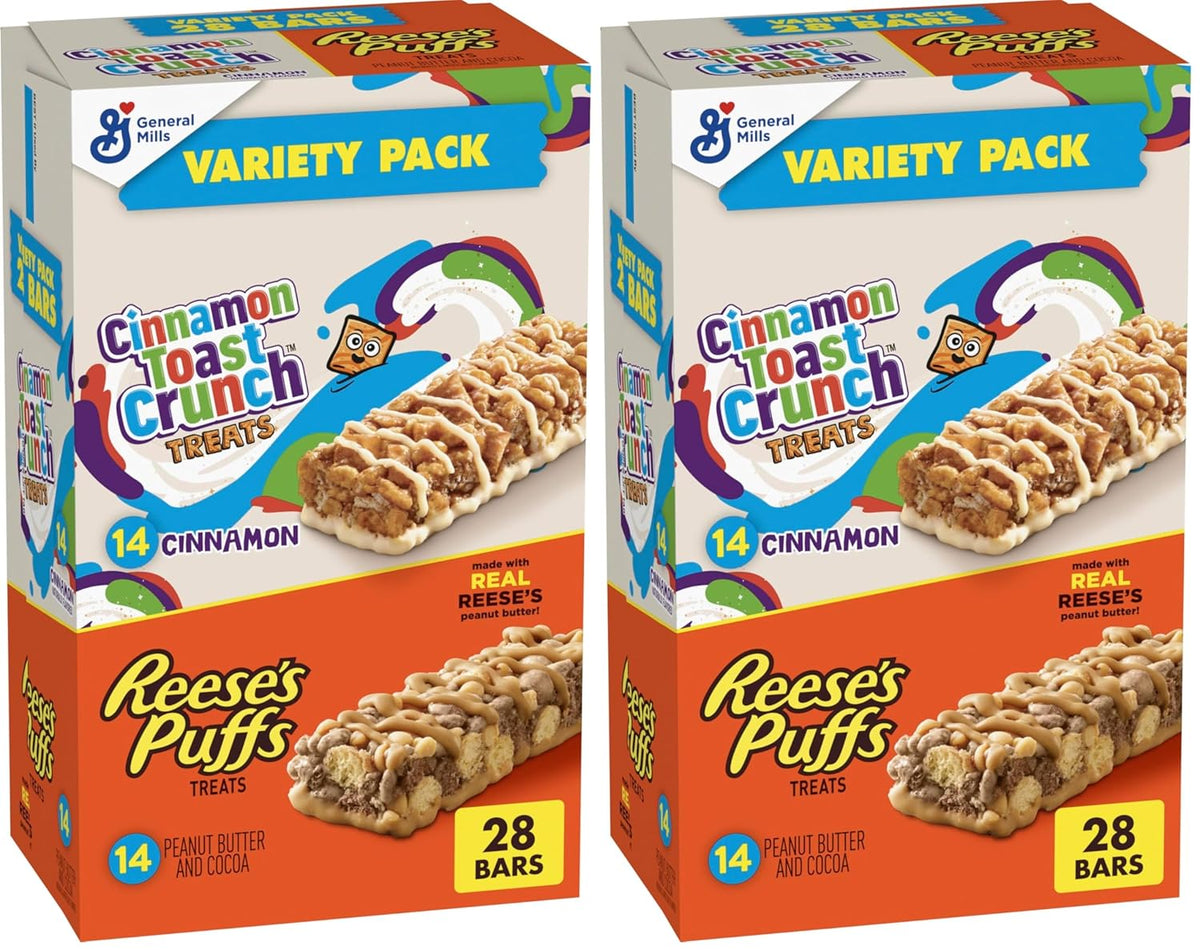 Cinnamon Toast Crunch and REESE'S PUFFS Cereal Treat Bars, Snack Bars, Value Pack, 28 Ct, 23.8 oz