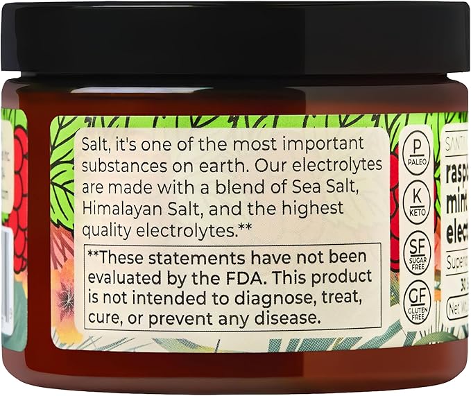 Santa Cruz Paleo Electrolyte Powder, Raspberry Mint Flavor, Sugar Free Hydration Drink Mix with Himalayan Pink Salt, Sea Salt, Magnesium Glycinate, Potassium Chloride, Sweetened with Stevia, 30 Srvgs