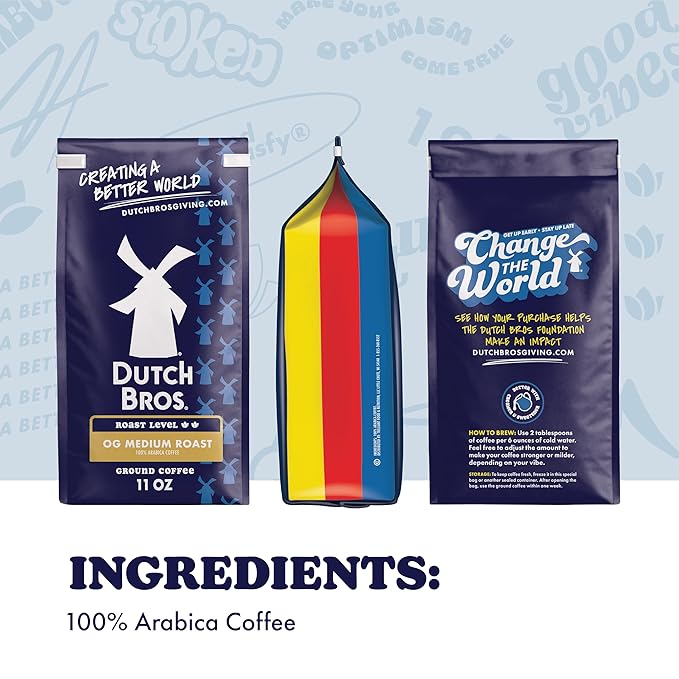 Dutch Bros® OG Medium Roast, Ground Coffee, Bagged 11oz (Pack of 2)