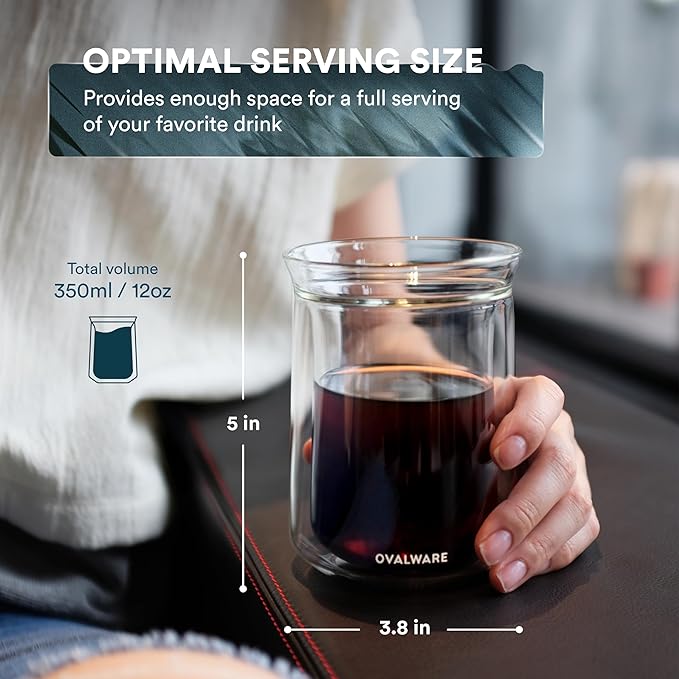 ovalware Double Wall Single Lip Insulated Glass Minimalistic Double Wall Drinkimg Mug with Airtight Cold Brew Iced Coffee Maker Pitcher RJ3 Brewing Glass Carafe with Removable stain