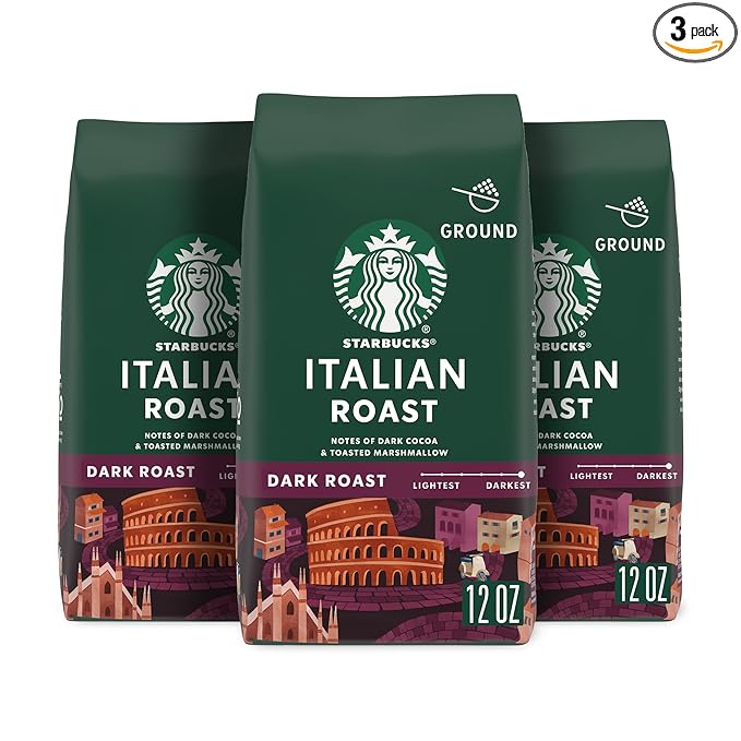 Starbucks Ground Coffee, Dark Roast Coffee, Italian Roast, 100% Arabica, 3 bags (12 oz each)