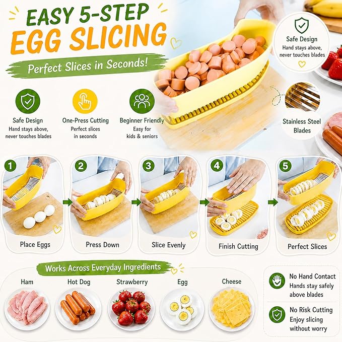 JAYVAR Extra Large Banana Slicer, Spam Slicer, Egg Cutter for Hard Boiled Eggs, Cheese Butter Cutter for Hot Dog Slicing, Multipurpose Strawberry Slicing Kitchen Gadgets for Fruits and Vegetables