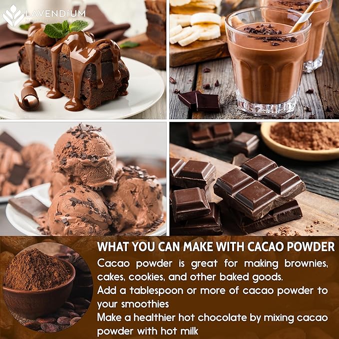 25oz (1.56 lbs) Cacao Powder, 100% Natural & Pure, Unsweetened, Rich Chocolate Flavor, Perfect for Baking & Smoothies No Additives, No Gluten, Vegan.