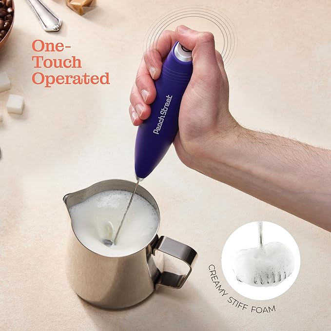 Powerful Handheld Milk Frother, Mini Milk Foamer, Battery Operated Stainless Steel Drink Mixer with Frother Stand