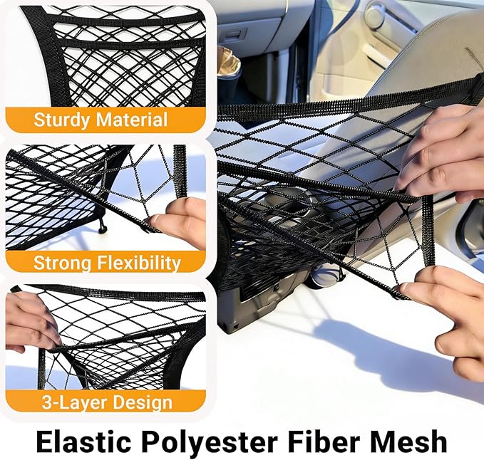 3-Layer Car Organizer with 2pockets-Black Mesh Car Seat,dog pets and baby Net Barrier,Purse Holder| Tissue Holder |Storage Bag for Car