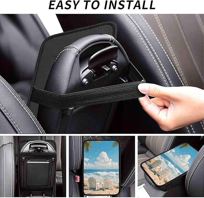Beach Scene Center Console Cover Pad, Car Armrest Seat Box Cover Cushion Universal for Most Vehicle SUV Truck, Car Interior Accessories Decor, Protect from Pet Claws & Dirt