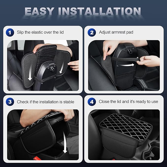 Bling Center Console Cover Fit for Nissan Armada 2017-2025: with Quilting Pattern Crystal Rhinestone Automotive Armrest Cushion-Stylish Diamond Arm Rest Protection Mat(Black)