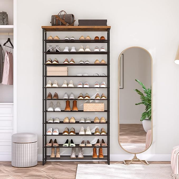 HOOBRO 12-Tier Shoe Rack for Entryway, 29.5" L Shoe Storage Organizer, Large Capacity Shoe Shelf for Closet, Front Door Entrance, Hallway, Holds 36-48 Pairs of Shoes, Rustic Brown and Black BF127XJ01