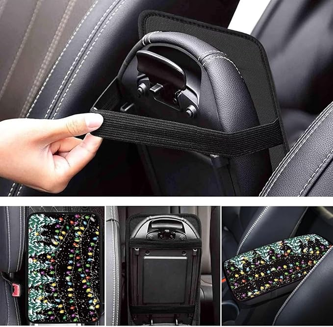 Mintutlipy Christmas Tree Lights Automotive Armrest Cushion Cover Car Accessories Car Center Console Seat Box Cover Easy to Clean Washable