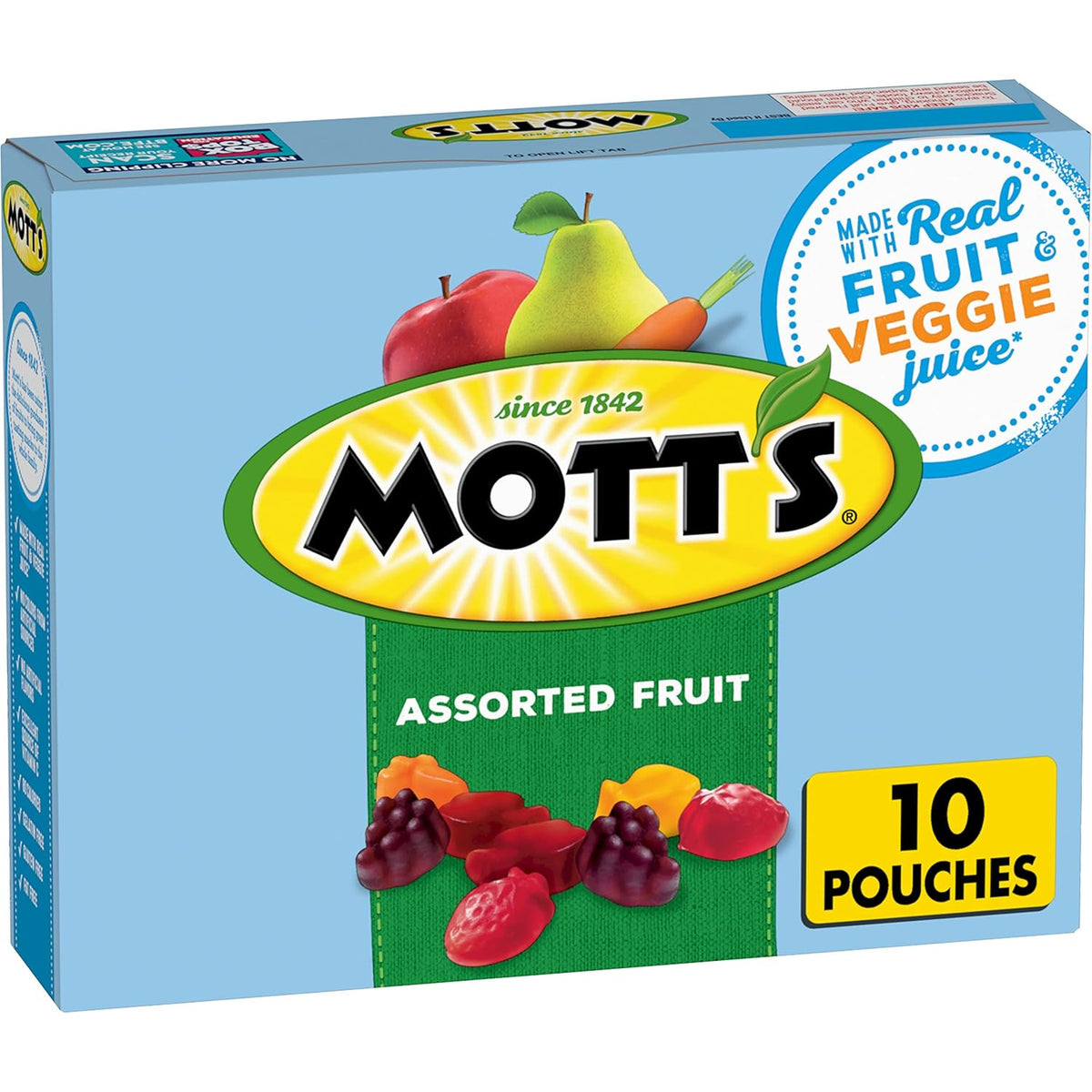 Mott's Assorted Fruit Snacks Family Pack, Gluten Free Gummies, Made with Fruit & Veggie Juice, Good Source of Vitamin C, Gelatin Free, 40 Count Individual Pouches, 32 oz