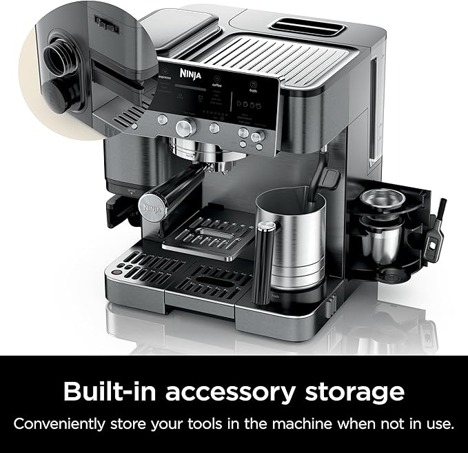 Ninja Luxe Cafe Premier Series, Espresso Machine, Drip Coffee, Rapid Cold Brew, Integrated Grinder, Hands-Free Frother, with Knock Box, Water Filter, Cleaning Tablets, Descaler, ES601GM