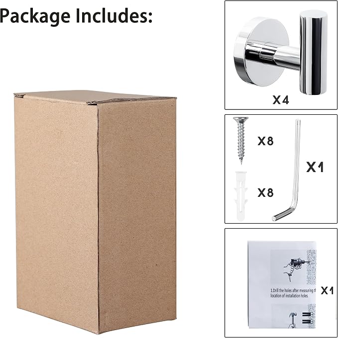 8 Pack Bath Towel Hooks, Wall Mount Towel Holder Chrome Finish Towel Rack, Heavy Duty Robe Coat Loofah Hooks for Shower, Kitchen,Hotel, Pool Tile, Brick Modern Style Decor Wall Hooks