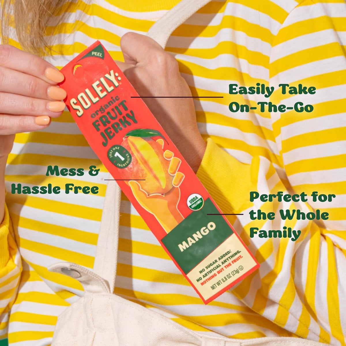 SOLELY - Organic Fruit Jerky Variety Pack - 8 Flavors, 8 Individually Wrapped Fruit Strips - Fruit Leather - Healthy Snacks for Adults & Kids - Non GMO, Vegan - 0.8oz (23g)