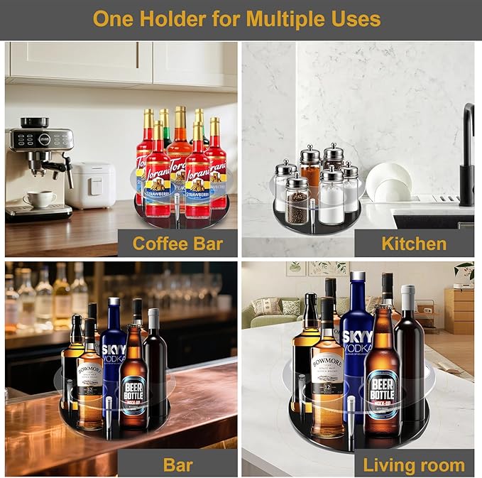 Large Rotating Coffee Syrup Organizer 7 Bottles Syrup Rack for Countertop, Acrylic Syrup Bottle Holder Stand for Coffee Bar Station, Turntable Wine Display Tray