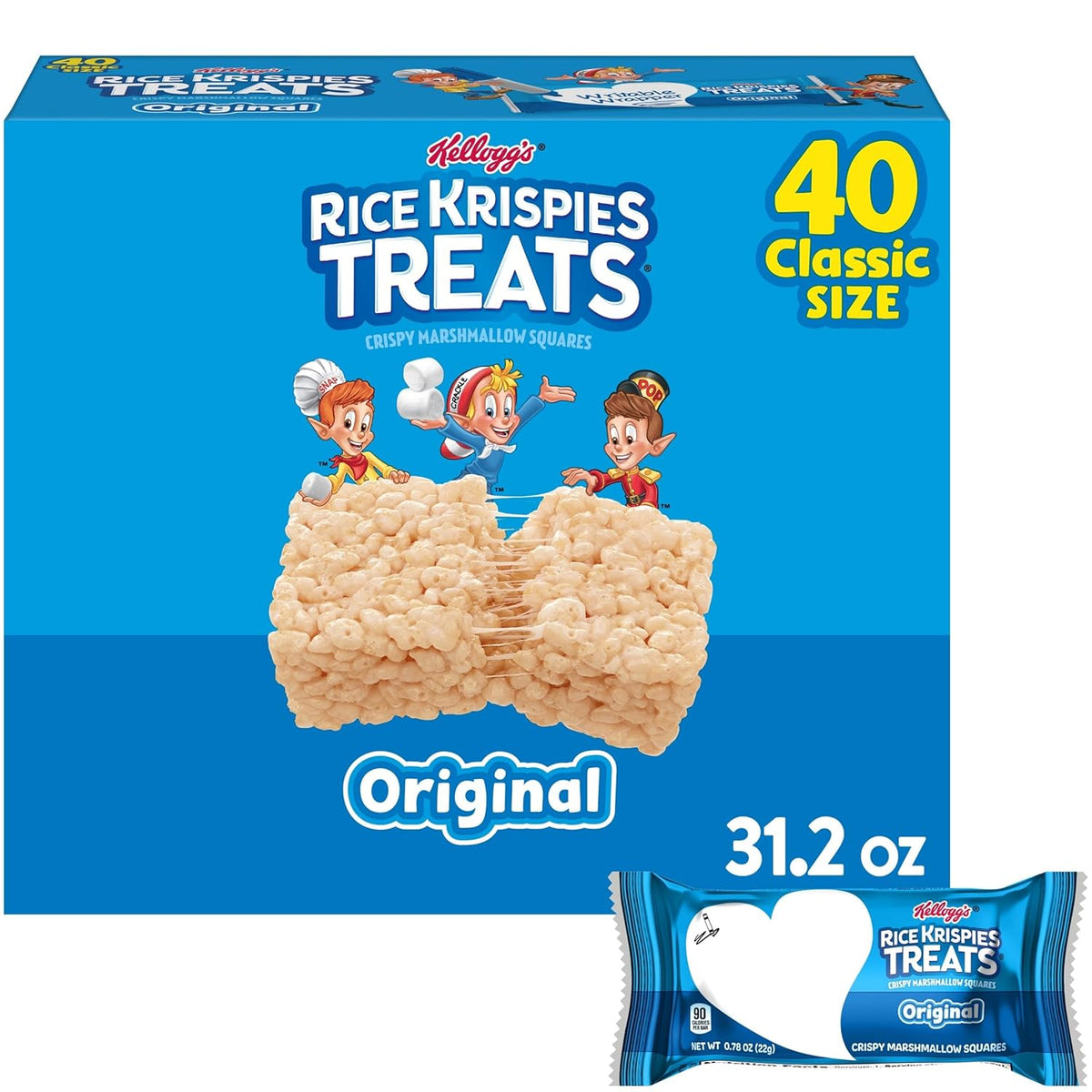 Rice Krispies Original Crispy Marshmallow Snack Bars, 31.2oz Box, 40 Bars, Ready-to-Enjoy Treats