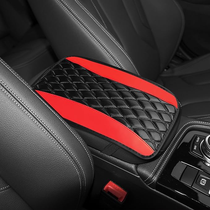 Car Armrest Cover, Car Center Console Cushion Pad, PU Leather Auto Armrest Cover Protector, Universal Armrest Waterproof Non Slip Interior Accessories Suitable for Most Cars, Vehicles, SUVs