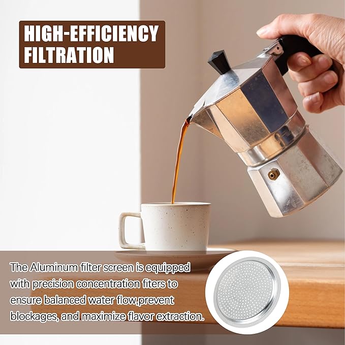 Espresso Maker Filter Basket,moka pot 6 cup Replacement Funnel,moka pot filter For Mocha Coffee Maker Pot with 1pcs Filter and 1pcs Silicone Gasket Seals