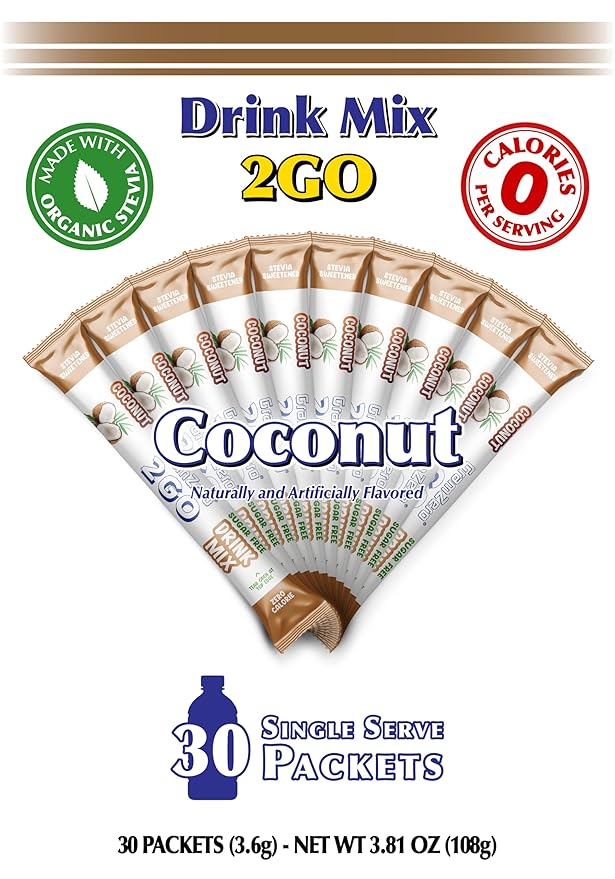 GramZero 2GO Sticks - Coconut, Zero Calorie Sugar Free Drink Mix, Stevia Sweetened, Great For Nutrition Club Loaded Tea To Go Kits