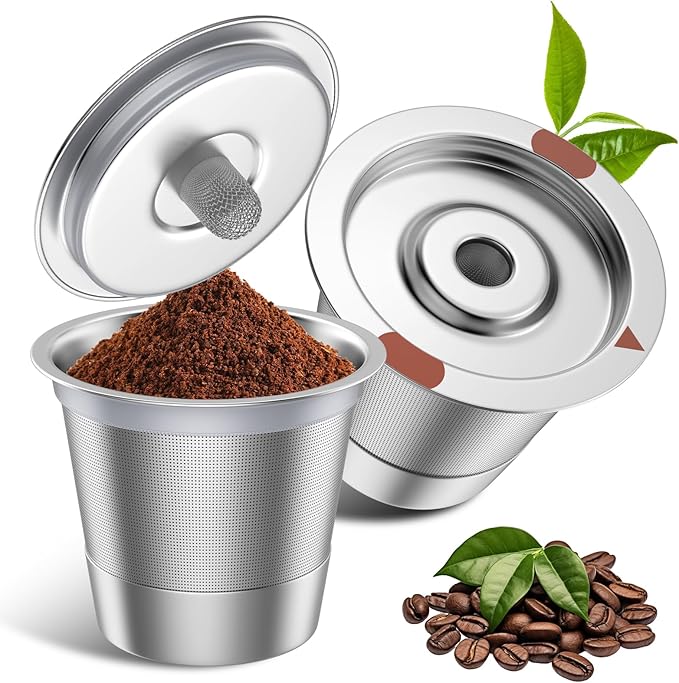 Reusable k Cup Coffee Filters,Universal stainless steel Refillable k Cups Filter Use for Keurig 2.0 and 1.0 Coffee Makers-brewers (2-Stainless steel)