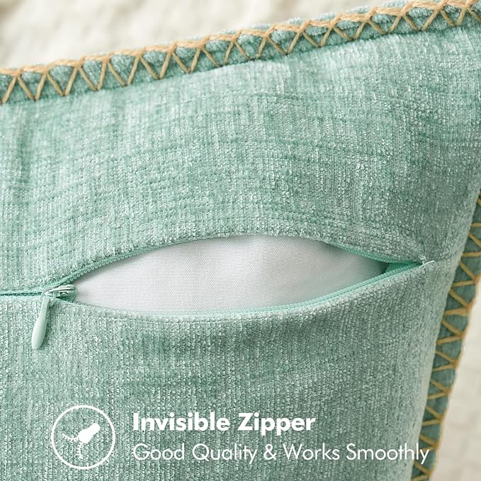 MIULEE Pack of 2 Summer Throw Pillow Covers 20x20 Inch Aqua Green Farmhouse Decorative Pillow Covers with Stitched Edge Soft Chenille Solid Dyed Pillow Covers for Couch Sofa Bed Living Room