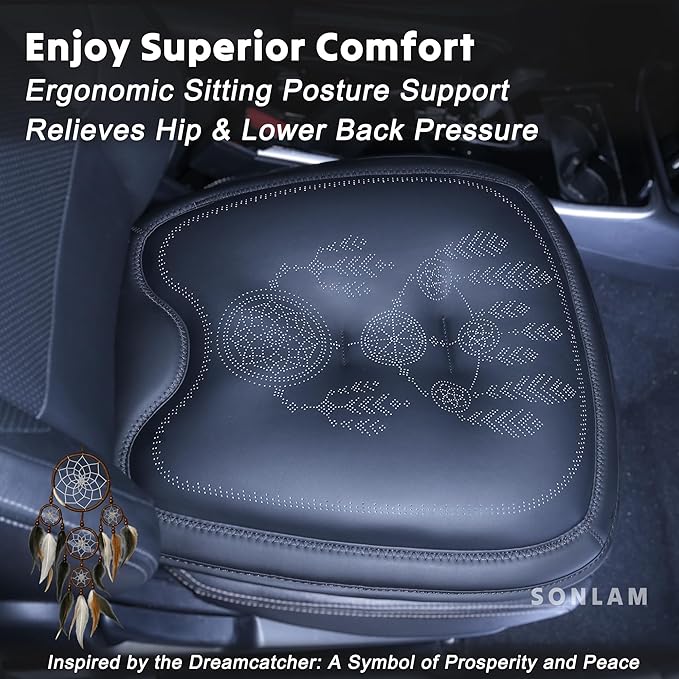 Comfort Dreamcatcher Car Seat Cushion Non-Slip - Relaxing, Optimal Support & Posture for Long Drive (Single Seat (All Black))