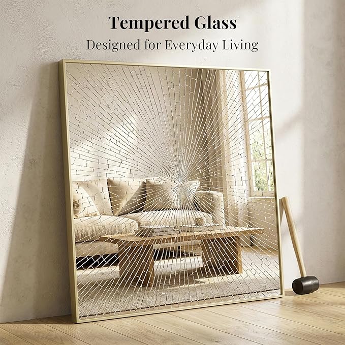 36"x36" Large Gold Wall Mirror, Metal Framed Bathroom Vanity Mirror, Oversized Square Mirror Over Sink, Luxury Living Room Decor, Flush Mount
