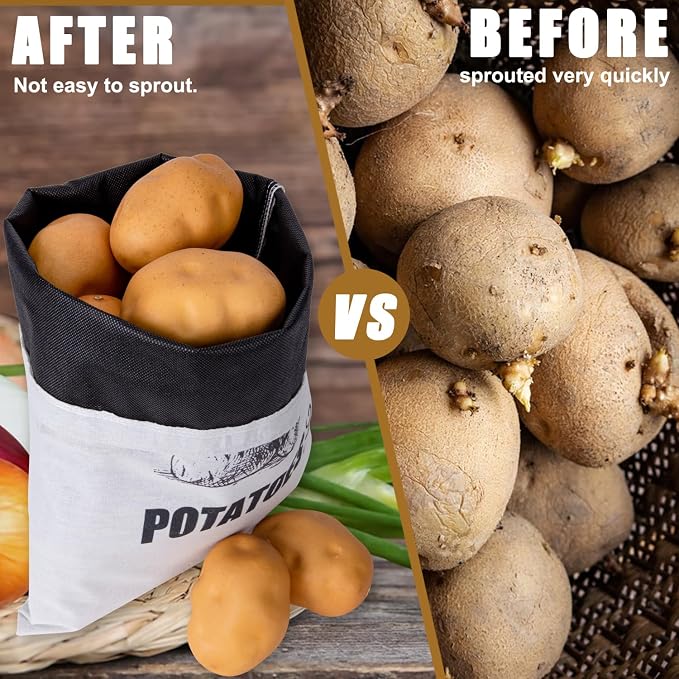 Potato Onion Garlic Storage Bag, Fabric Onion and Potatoes Storage Bag, Washable Garlic Potatoes Onions Keeper with Drawstring, 3 Pack (Garlic Onion Potato Bag)