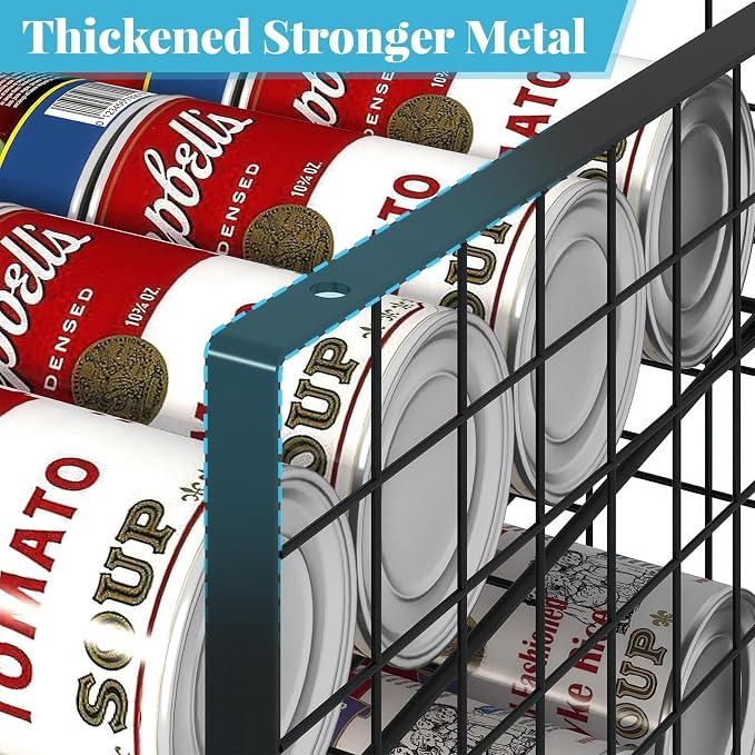 JKsmart 2-Tier Stackable Can Rack Organizer for Pantry Shelf, Extra-Long Can Holder for Kitchen Organization,Heavy Duty Can Dispenser for Canned Food Soup Goods up to 54 in Cabinet Storage, Black