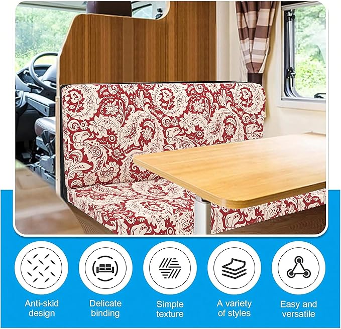RV Dinette Cushion Covers, Stretch Table Seat Slipcovers, Replacement Washable Camper Couch Cushion Slipcovers for Bench Seats, RV Camper Car 1 Backrest Cover & 1 Bench Cover,Red