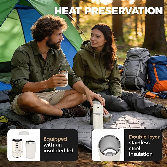 HAUSHOF Portable Coffee Maker, Camping Coffee Makers Travel Mini Coffee Maker, Portable Travel Coffee Maker with Grinder, Personal Cordless Travel Coffee Maker for Car, Camping, and Home