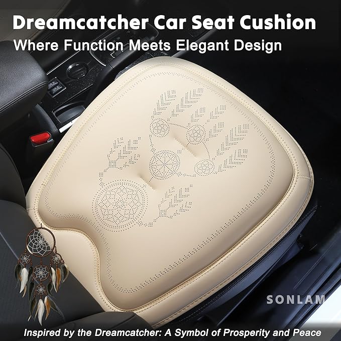 Comfort Dreamcatcher Car Seat Cushion Non-Slip - Relaxing, Optimal Support & Posture for Long Drive (Full Set (Beige))
