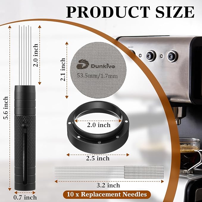 54mm Retractable WDT Tool, Espresso Accessories Kit with Dosing Funnel and Puck Screen, 304 Stainless Steel Needle Coffee Distribution Stirrer, Portafilter Dosing Ring for Barista 54mm