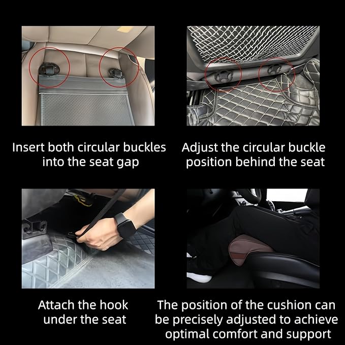 JUPENG Car Seat Leg Extender Cushion, Memory Foam Under Thigh Leg Support Pillow with Strap, Non-Slip Base & Removable Washable Cover for Driver Seat and Office Chair, Universal Comfort Pad(Black)