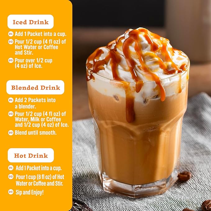 The Frozen Bean Caramel Macchiato Frappe & Latte Instant Mix (10 Sticks), Made with Arabica Coffee, Double Shot Caffeine, Low Sugar & Premium Ingredients, Hot, Iced, or Blended Drinks
