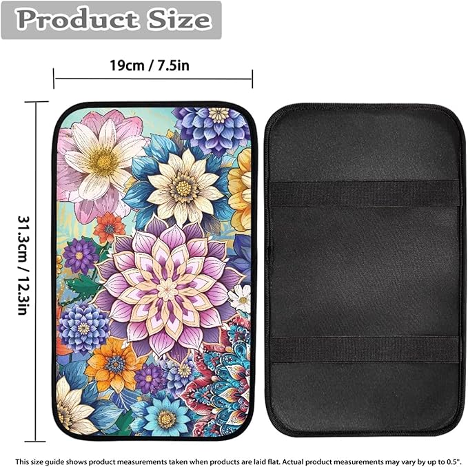 Auto Center Console Pad,Car Armrest Seat Box Cover Protector Universal Fit for Most Vehicle SUV Trucks, Baja Floral