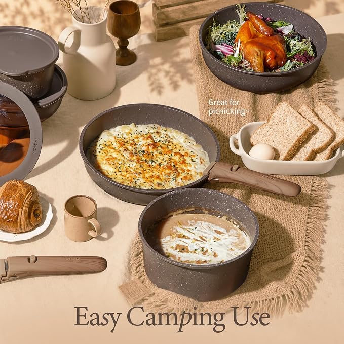 CAROTE 27-Piece Pots and Pans Set Non Stick with Detachable Handle, Nonstick Cookware Sets, Kitchen Cooking Set - Camping Cookware, Dishwasher & Oven Safe, Induction Compatible