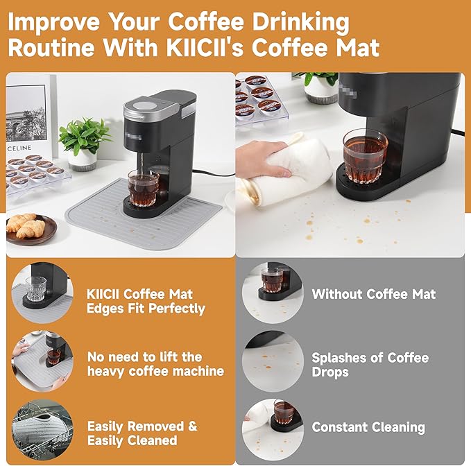Silicone Coffee Mat for Keurig K-Mini Coffee Maker, Coffee Bar Accessory for Countertop, Espresso Machine Accessories, Splash-proof Design, Dishwasher Safe