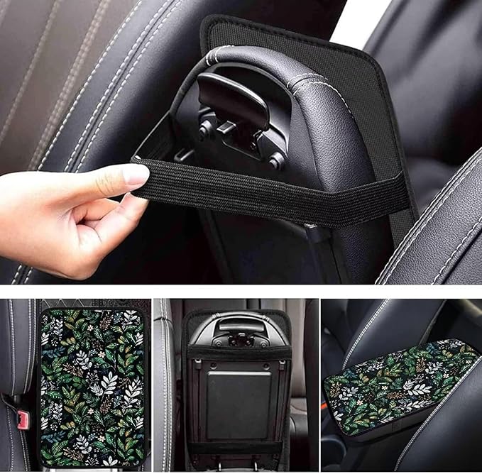 Green Plant Print Armrest Cover for Car Center Console Cover Soft Arm Rest Cover for Most Car,SUV,Universal Fit Car Accessories