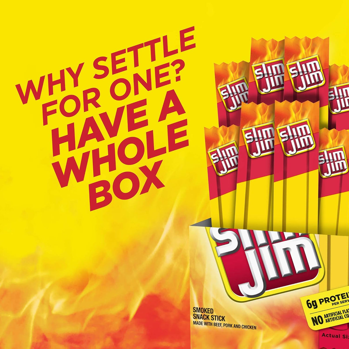 Slim Jim Smoked Meat Sticks, Original Flavor, 6g Protein Per Serving, Snack Size, 0.28 oz. (14 Count)