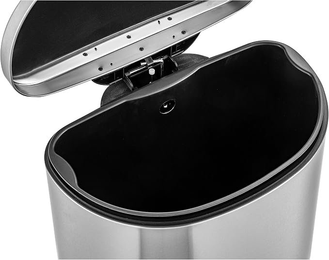QUALIAZERO 50L/13Gal Heavy Duty Hands-Free Stainless Steel Commercial/Kitchen Step Trash Can, Fingerprint-Resistant Soft Close Lid Trashcan, 13Gal, D Shape