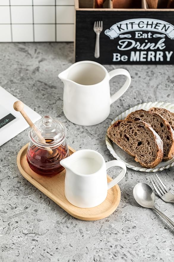 Creamer 9 OZ Creamer Pitcher, White Creamer with Handle, Porcelain Small Milk Pitcher, Coffee Farmhouse Kitchen Accessory