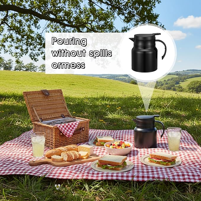 SHENLIU 2 Pcs 27Oz Thermal Coffee Carafes For Keeping Hot/Cold, Stainless Steel Coffee Carafe, Dustproof Insulated Water Carafe Tea Creamer Container for Party Home Milk Hot Chocolates, Black