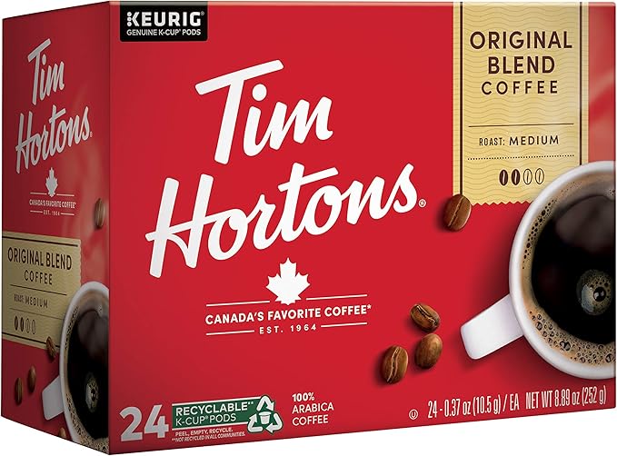 Tim Hortons Original Blend, Medium Roast Coffee, Single-Serve K-Cup Pods Compatible with Keurig Brewers, 24 Count(Pack of 1)(Packaging may vary)