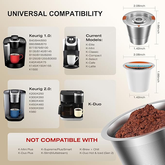 Reusable K Cups Coffee Pods for Keurig: Full Stainless Steel Refillable K Cups Coffee Filter Compatible 1.0 and 2.0 Coffee Makers-brewers (1Pack)