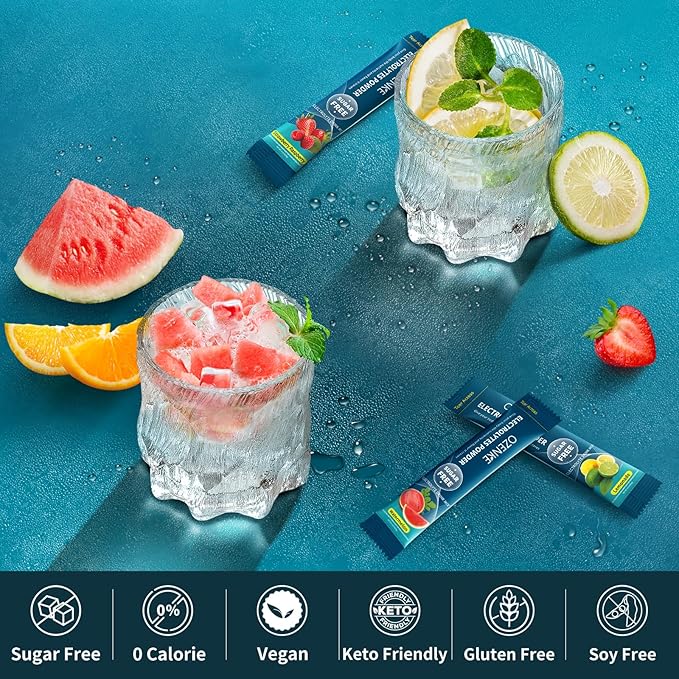 30 Sticks Electrolyte Powder Packets Sugar Free Hydration Packets Electrolytes Drink Mix for Rapid Hydration, Strawberry & Raspberry Flavor