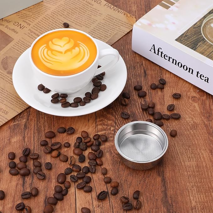 Stainless Steel Coffee Filter, 51mm Pressurized Espresso Filter Basket for Portafilter Machines Espresso Machine Parts Compatible with Coffee Machines with A 51mm Portafilter(2 Cups Capacity)