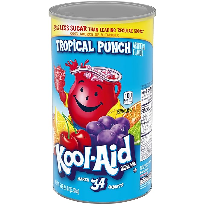 Kool-Aid Tropical Punch Flavored Caffeine Free Powdered Drink Mix (82.5 oz Canisters, Pack of 2)