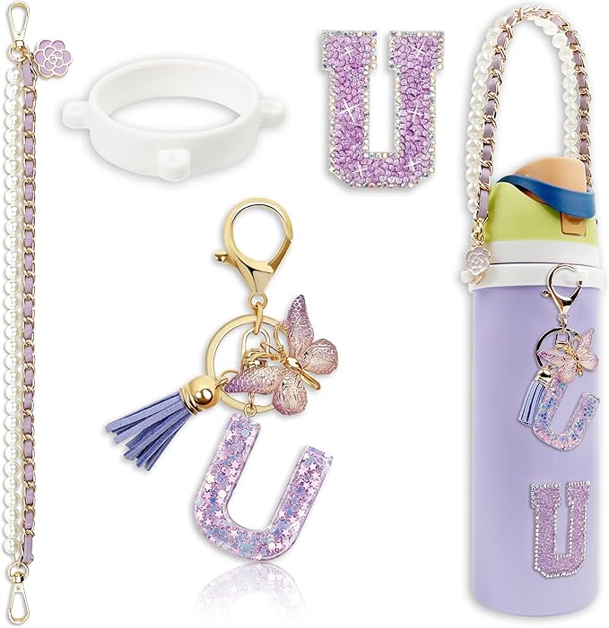 Letter Handle Strap Accessories with Cute Initial Charm Compatible with Owala Water Bottle 24oz 32oz 40oz Owala Kids