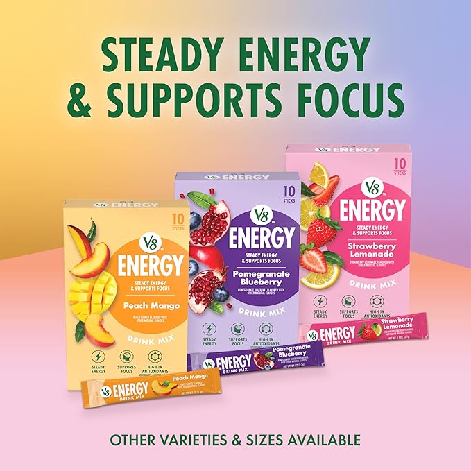 V8 Energy Peach Mango Energy Drink Powder, .10 oz Packet (120 Count)