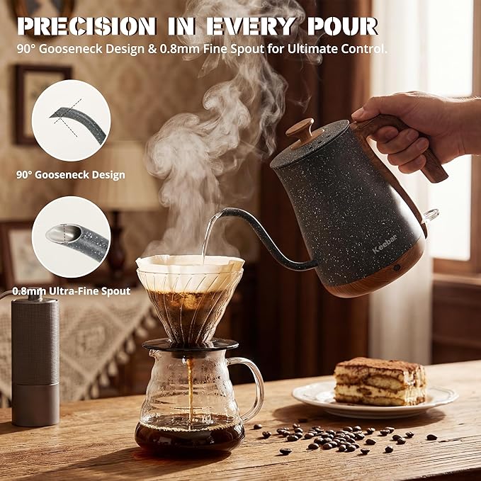 Electric Tea Kettle, Electric Kettle Stainless Steel, 1000W Tea Kettle Electric Auto Shut Off, 0.8L, Wood-like Grain Finish Handle, Ice Crackle